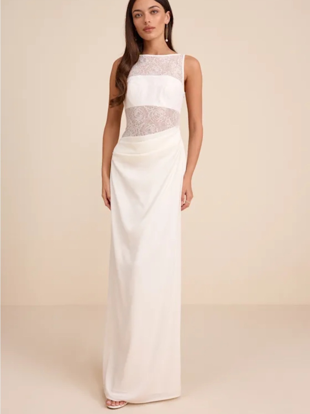 Lulu's Ivory Lace-Panel Maxi Dress